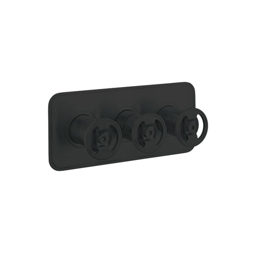 Cutout image of Crosswater Union Matt Black 2 Outlet 3 Handle Shower Valve